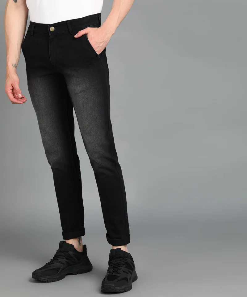 Urbano Fashion  Urbano Fashion Men's Black Slim Fit Washed Jeans Stretchable for Men | Best Price UAE